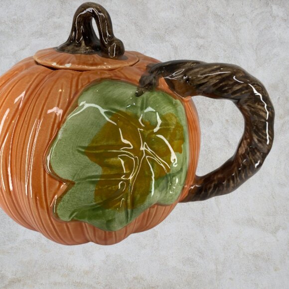 PUMPKIN TEAPOT/MUG SET -- 5 Piece, Ceramic, Autumn, Thanksgiving, Vintage - Picture 7 of 11